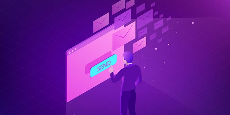 Business owner sends email campaign using list building strategies.